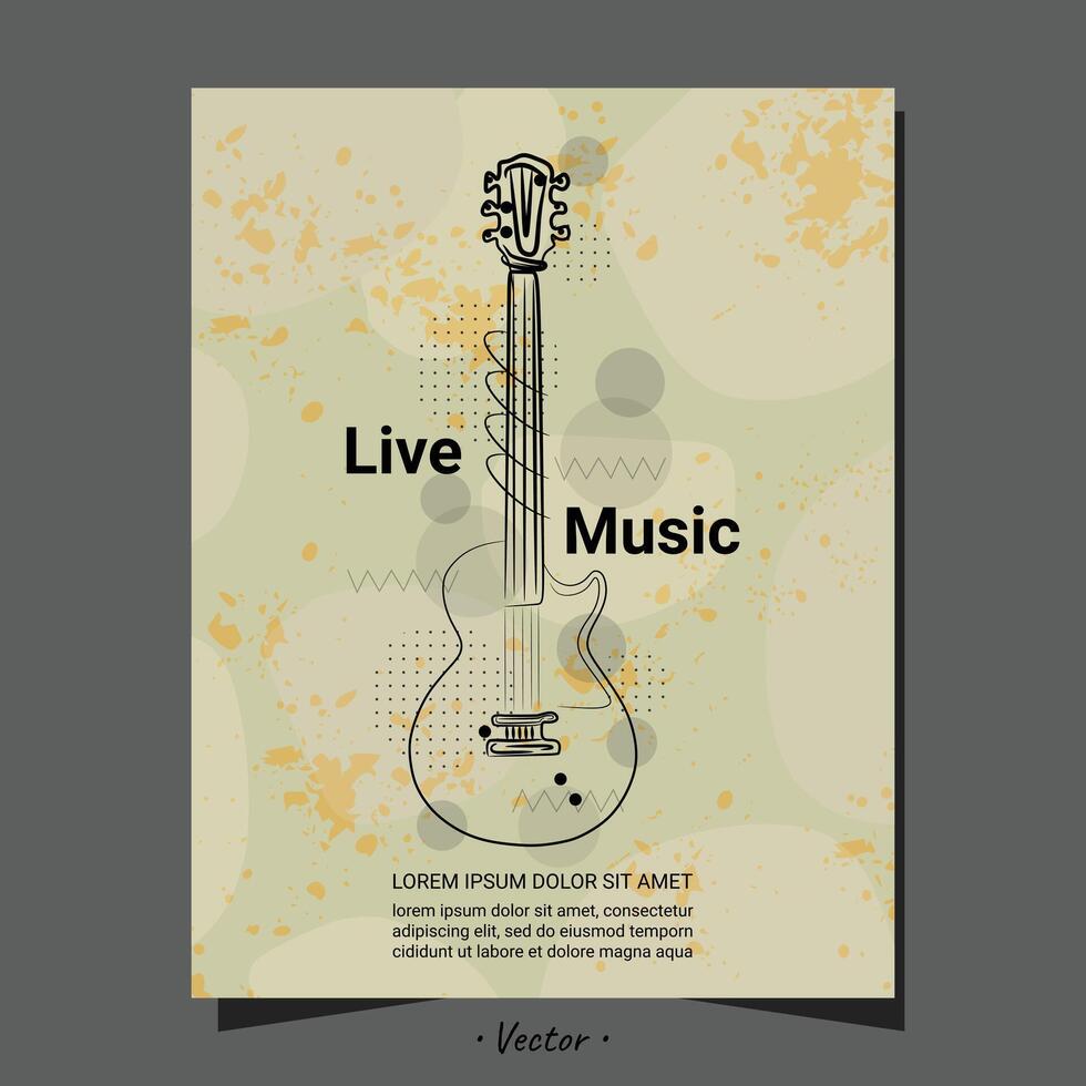 Music live show artist musician with ink paint and organic shapes guitar art abstract bg design. vector