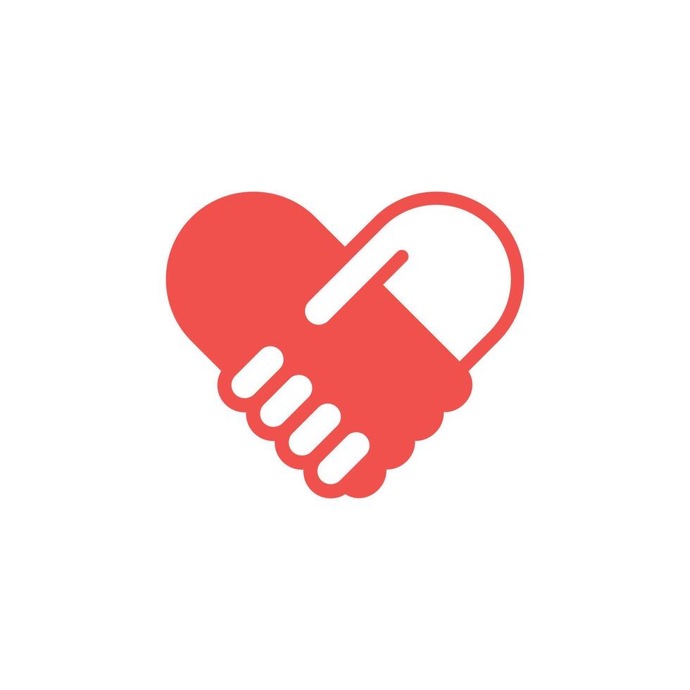 Illustration of a heart symbol with two hands holding each other, representing unity and connection. vector