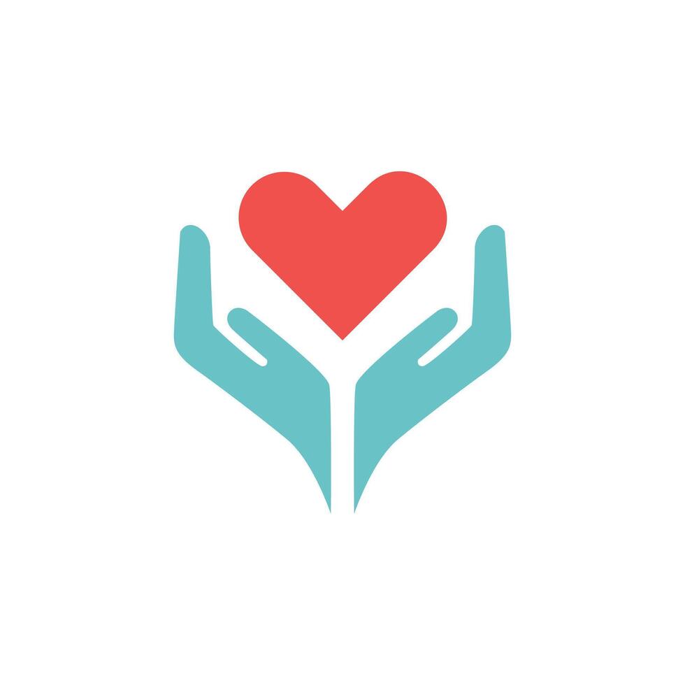 Logo illustration of hands holding a heart, representing charity and support. vector