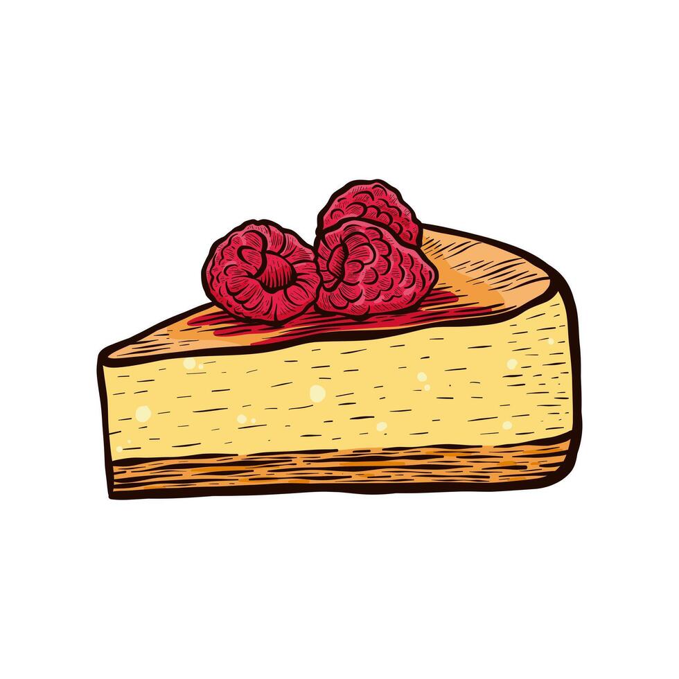 hand drawn illustration of cut cake with color vector