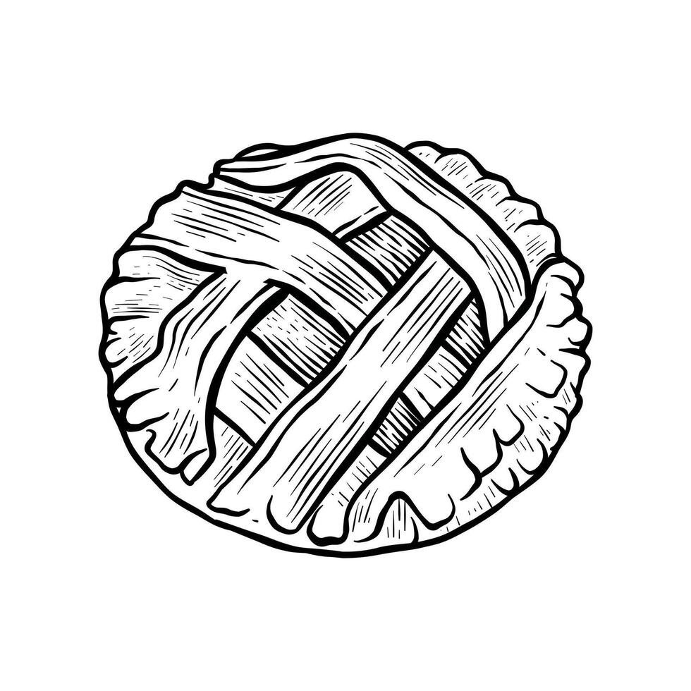 hand drawn pie illustration in black and white vector