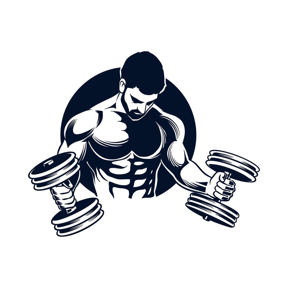 illustration of a man with gym dumbbells in silhouette style vector