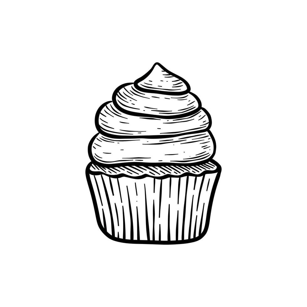 Hand drawn cupcakes in black and white vector