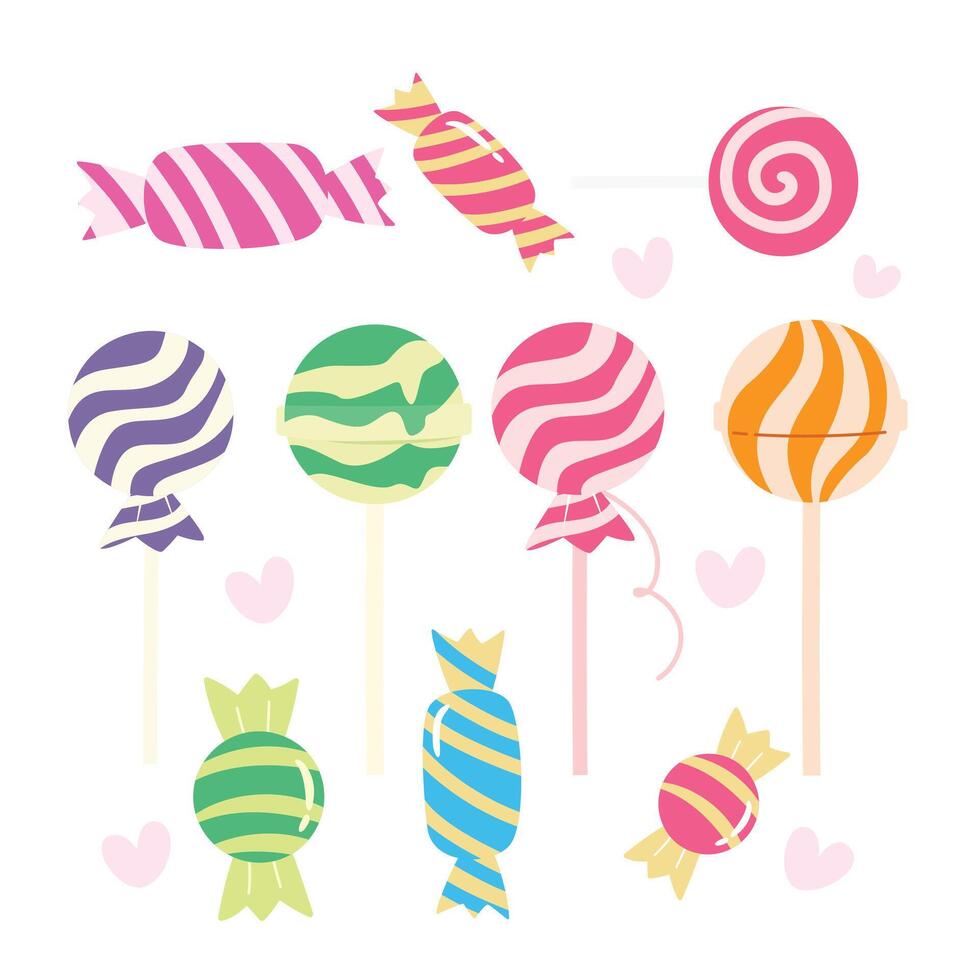 a collection of lollipops candy flat illustration vector