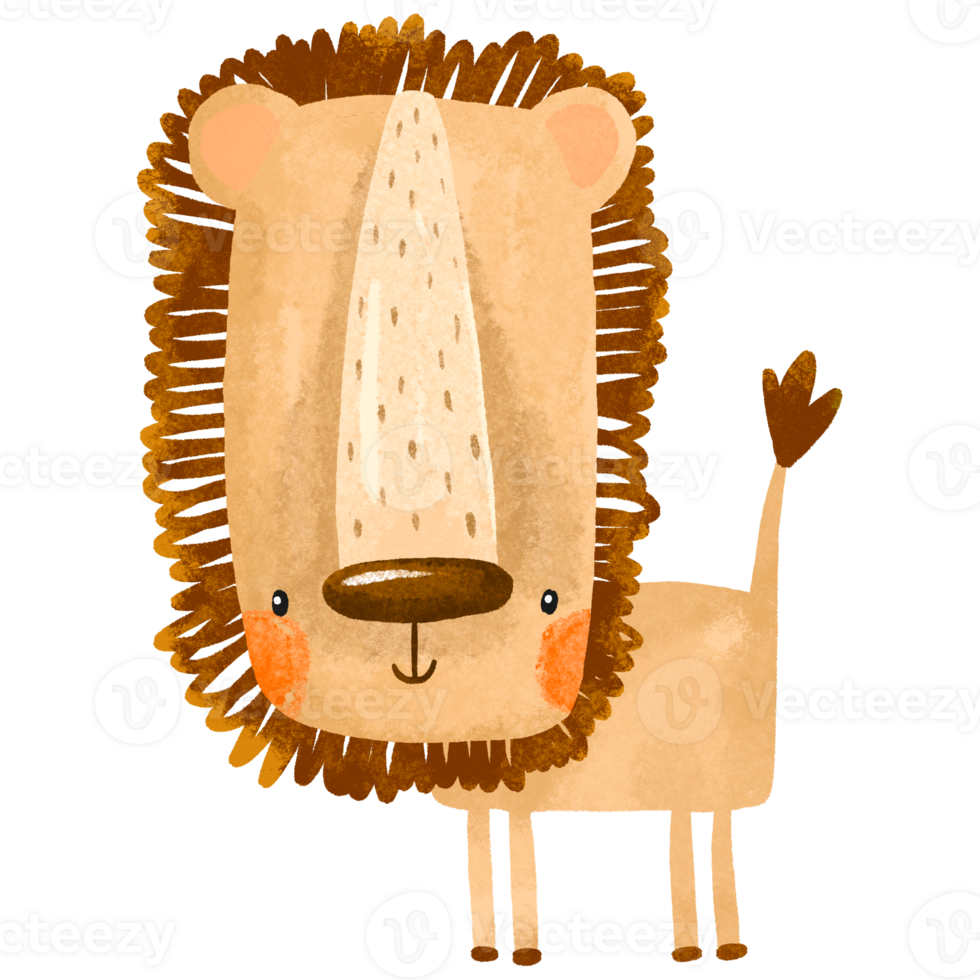 Lion illustration. Cute childish hand drawn illustration on isolated background png