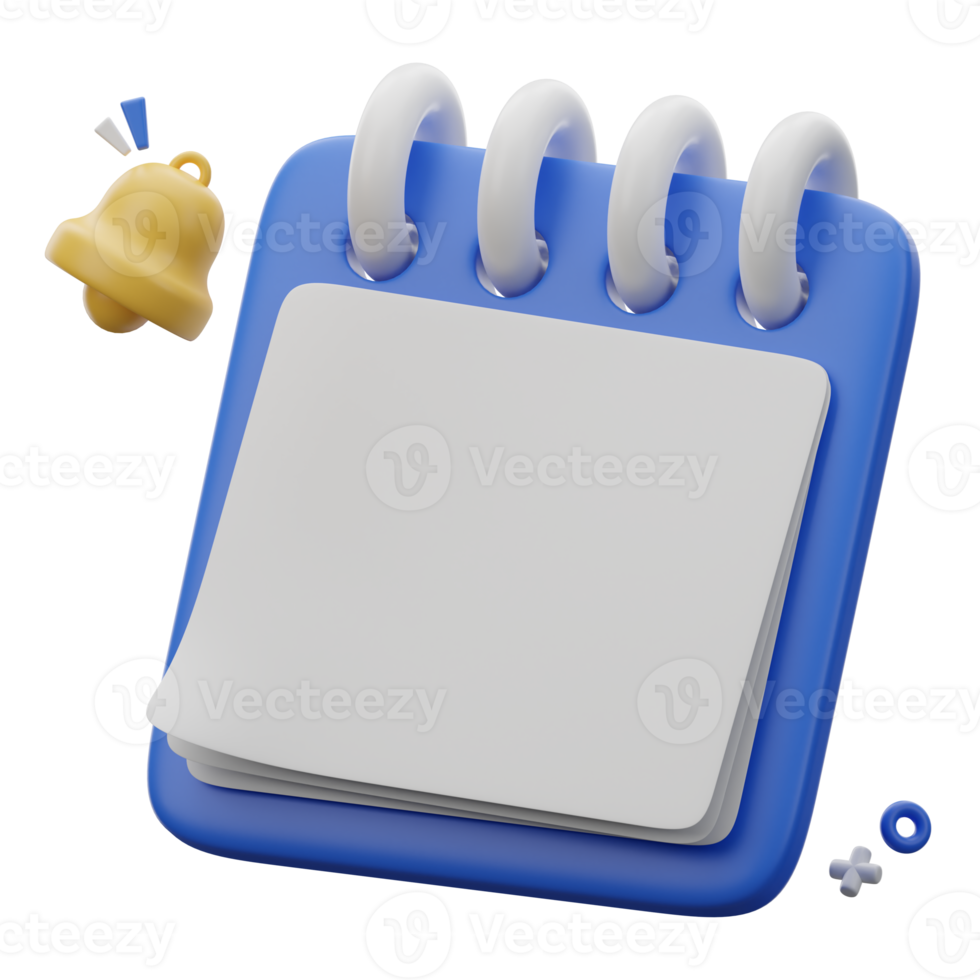 3d illustration with Notepad Check mark and yellow bell icon. png
