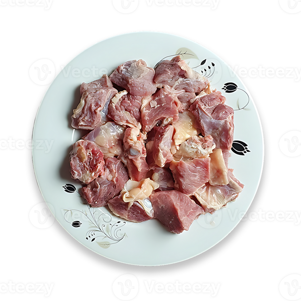 Slices of raw beef on plate png