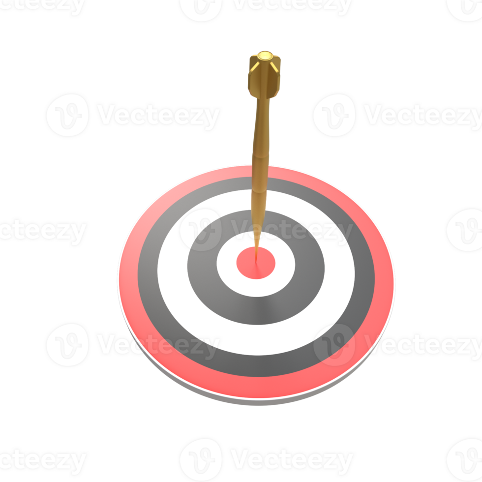 top view 3d black white and red Dartboard with dart rendering png