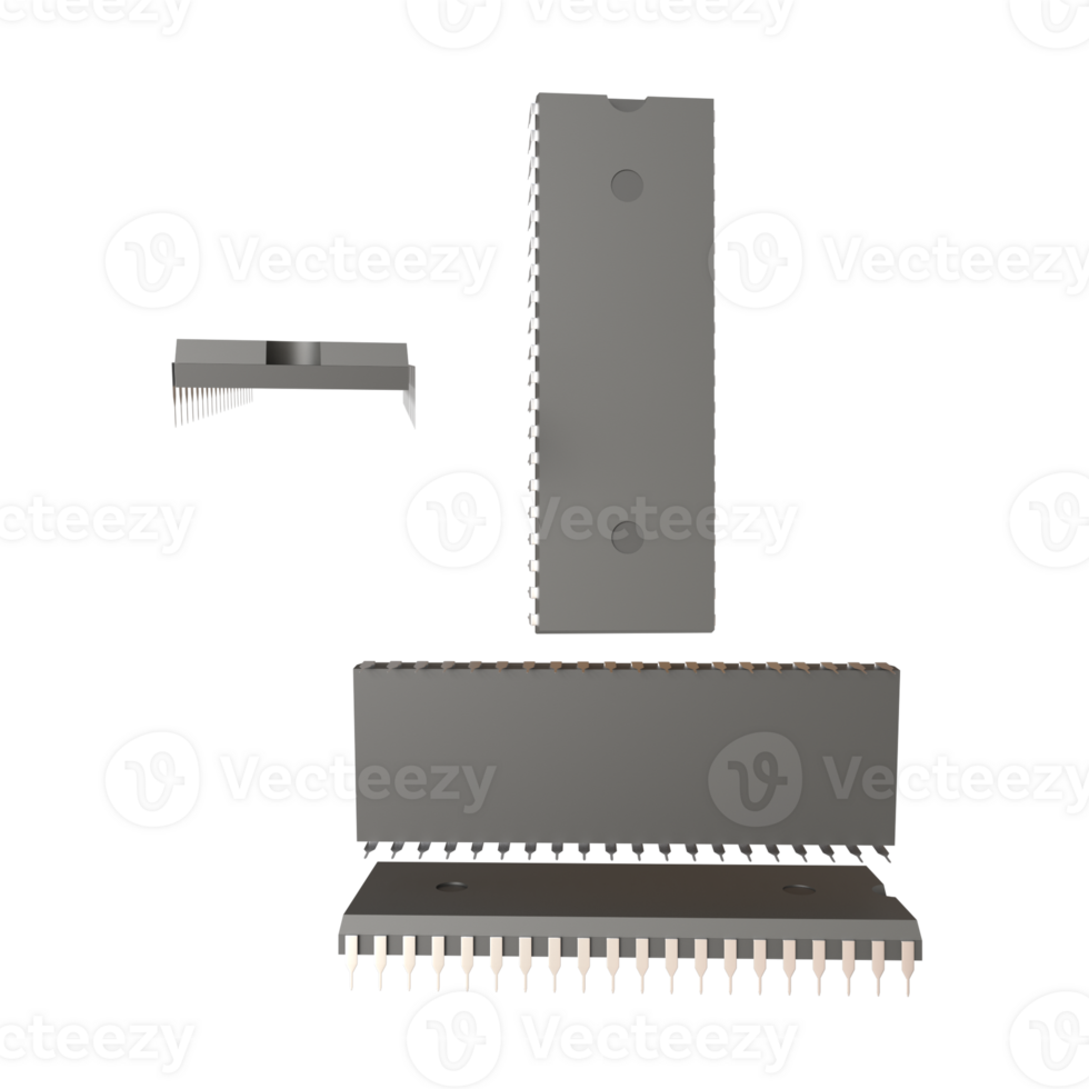 Realistic rendering of Integrated circuit, electronics component. png