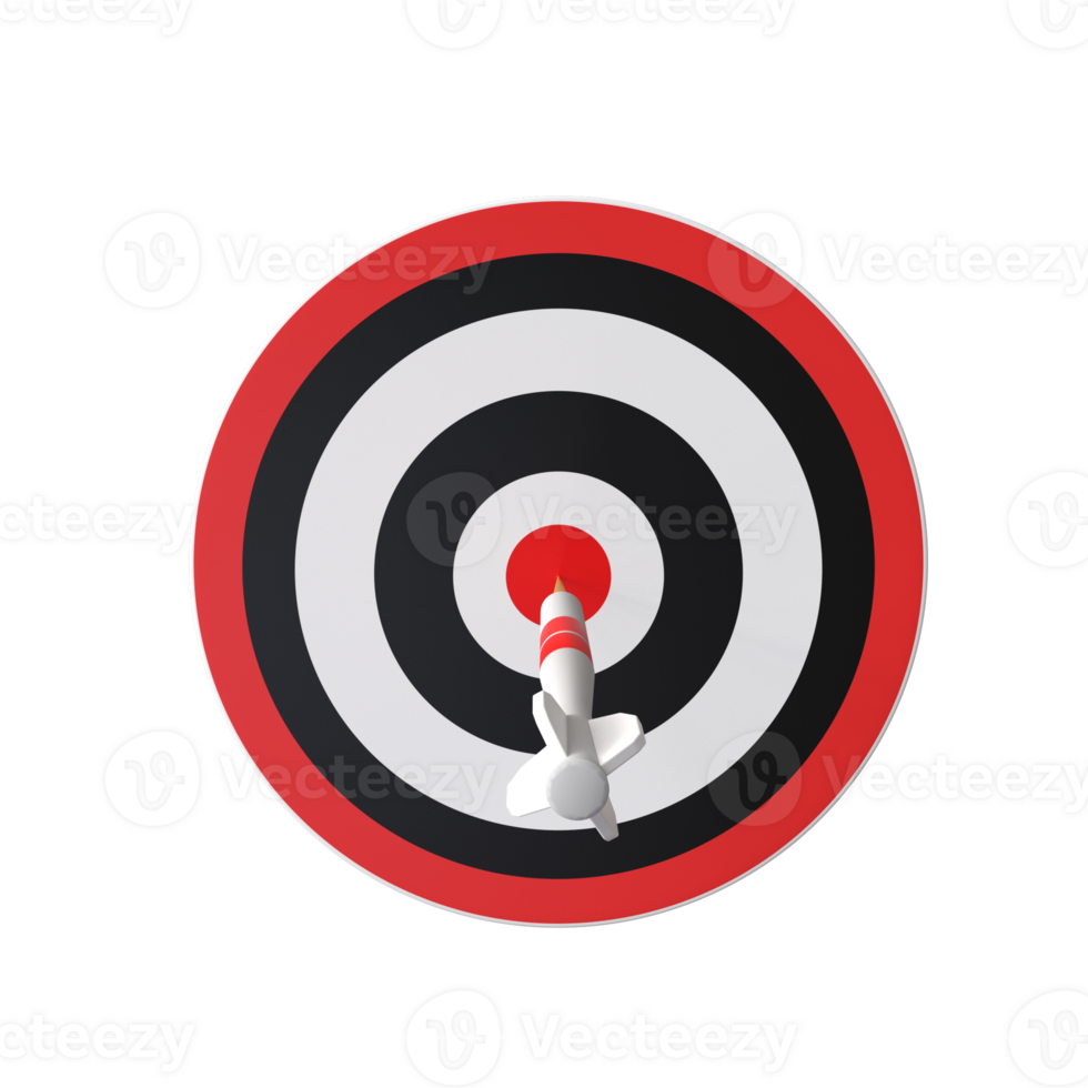 top view 3d black white and red Dartboard with dart rendering png