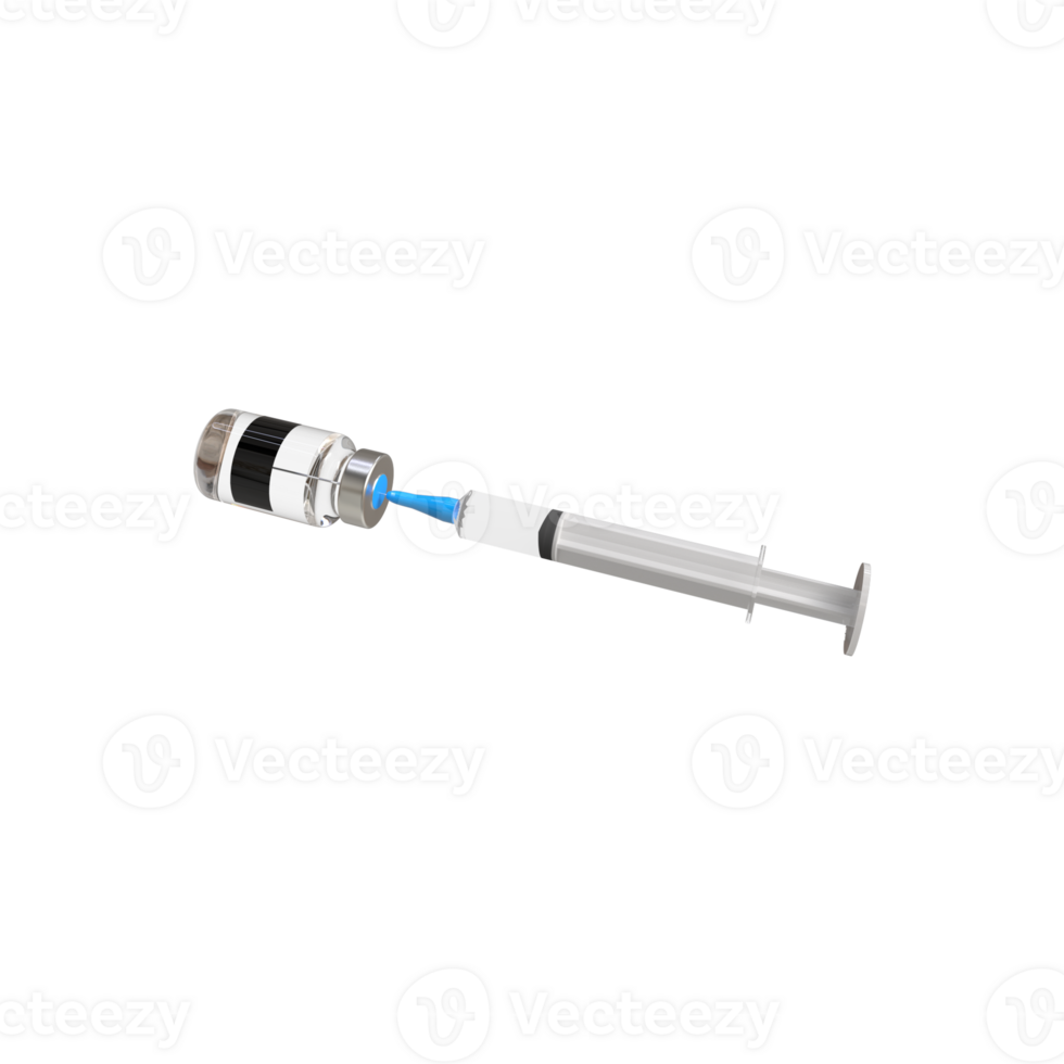 3d realistisch fles en spuit. coronavirus vaccin, injecties, hyaluronzuur zuur detailopname geïsoleerd. drug ampul ontwerp sjabloon, model. vaccinatie concept. png