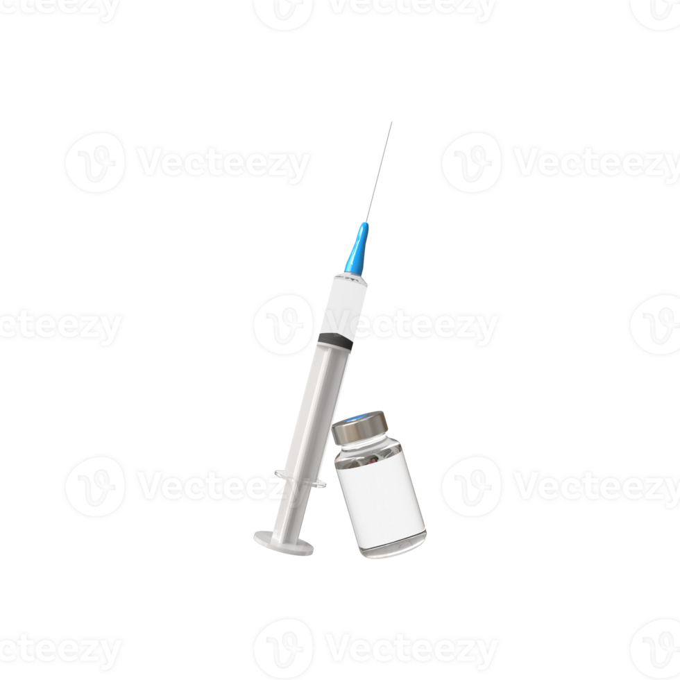 3d réaliste bouteille et seringue. coronavirus vaccin, injections, hyaluronique acide fermer isolé. drogue ampoule conception modèle, maquette. vaccination concept. png