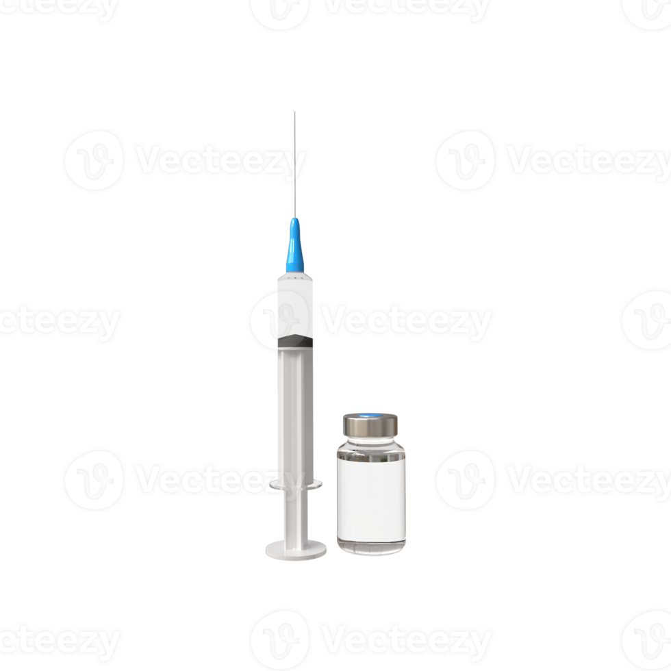 3d realistico bottiglia e siringa. coronavirus vaccino, iniezioni, ialuronico acido avvicinamento isolato. droga fiala design modello, modello. vaccinazione concetto. png