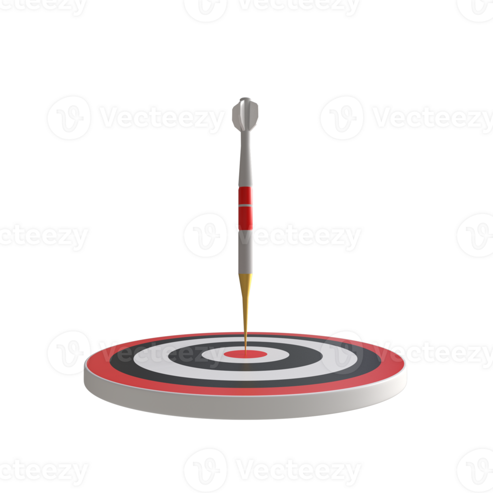 top view 3d black white and red Dartboard with dart rendering png