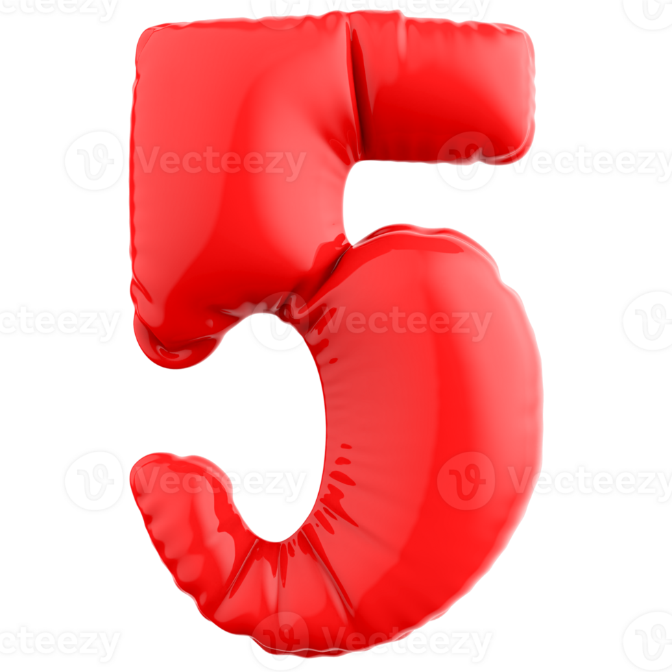 5 Number Balloon 3D Render png