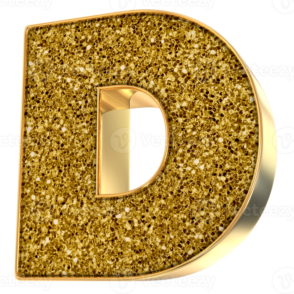 Gold D Letter 3D Render png