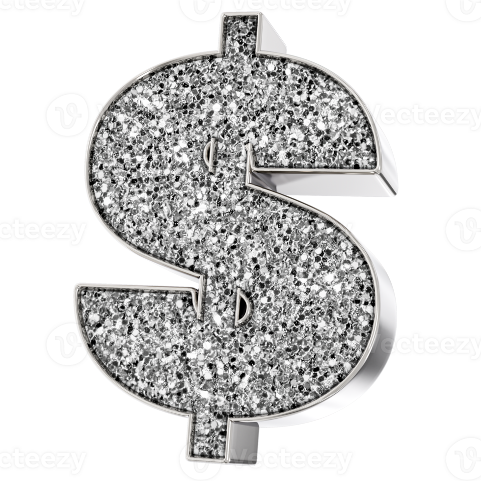 Silver Symbol Dollar 3D Render png