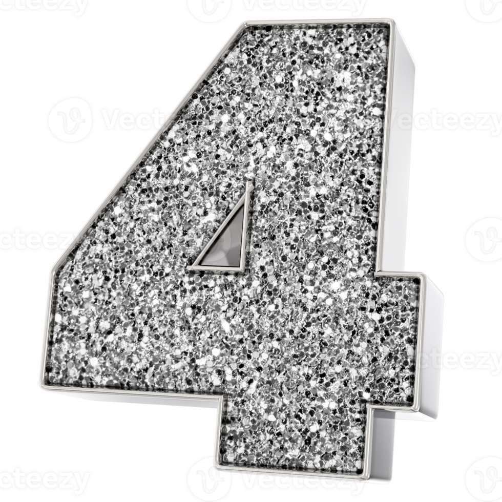 Silver Number 4 3D Render png