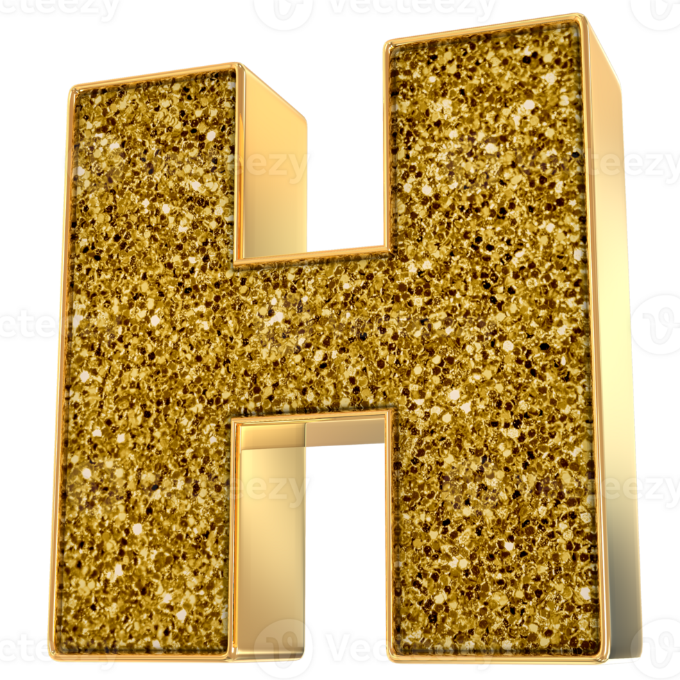 Gold H Letter 3D Render png