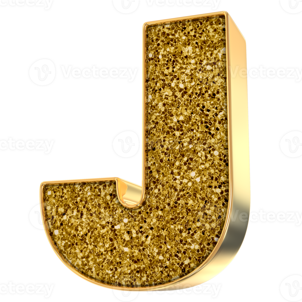 Gold J Letter 3D Render png