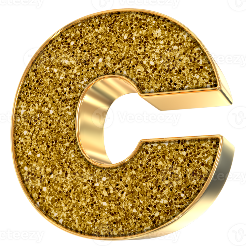 Gold C Letter 3D Render png