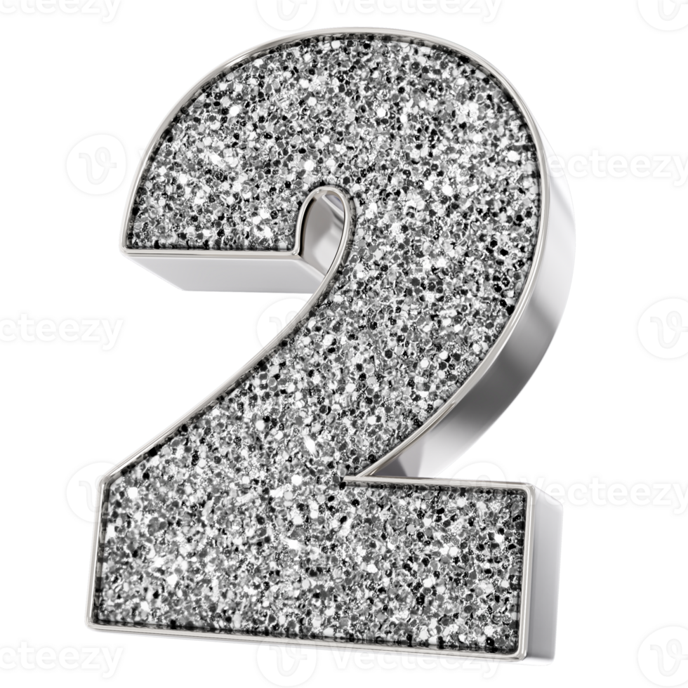 Silver Number 2 3D Render png