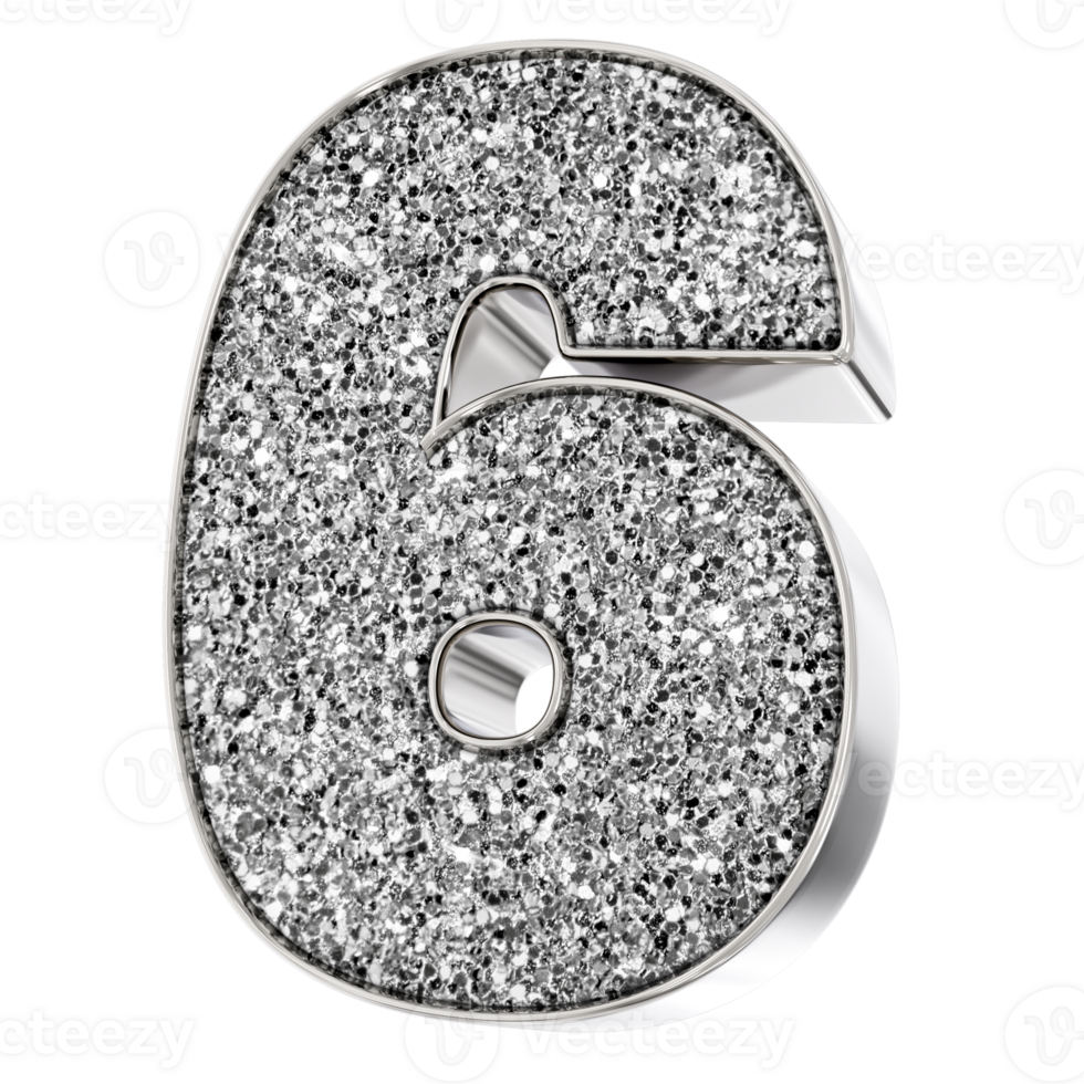 Silver Number 6 3D Render png