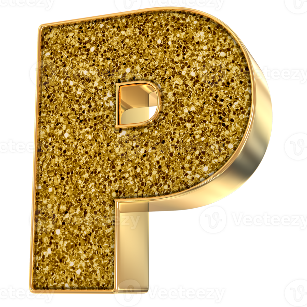 Gold P Letter 3D Render png