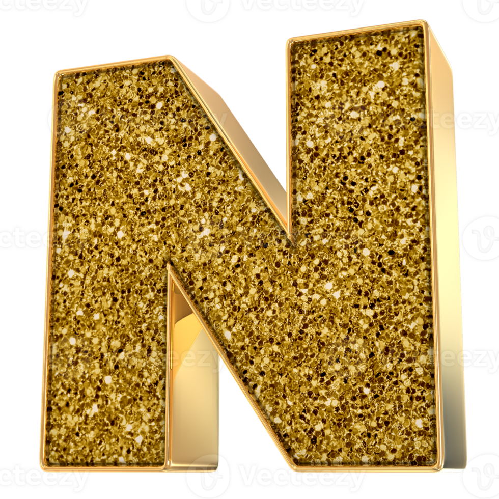 Gold N Letter 3D Render png