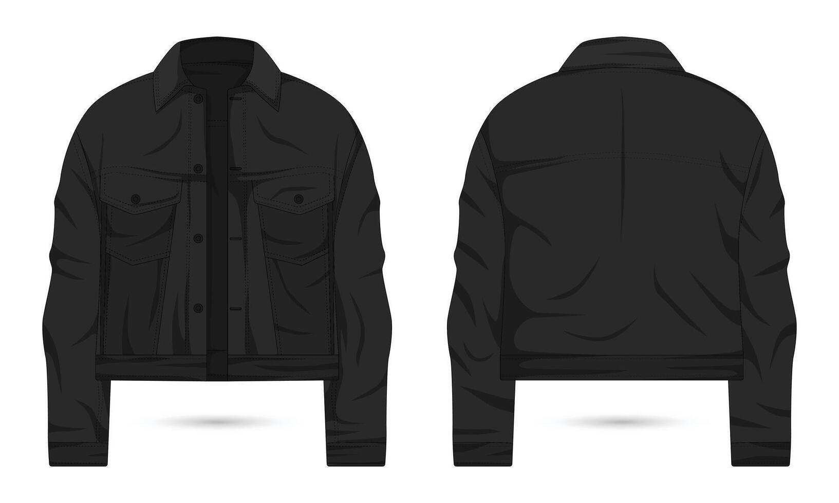 Black denim biker jacket template front and back view vector