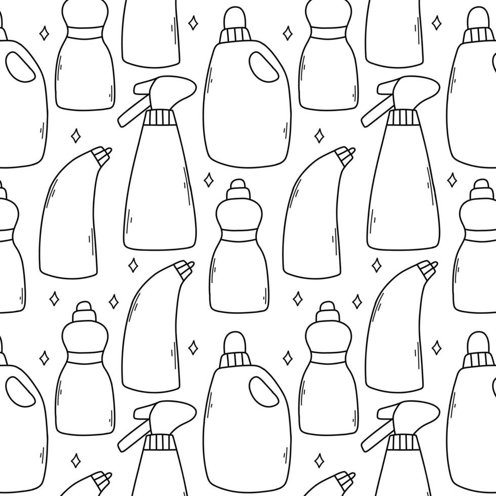 Seamless pattern with cleaning elements. Doodle pattern with detergent. illustration. vector