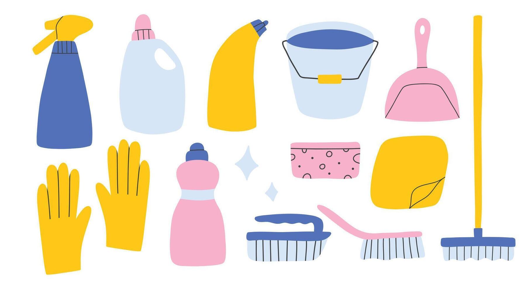 Set of cleaning elements. collection of clip art cleaning in hand drawn style. vector
