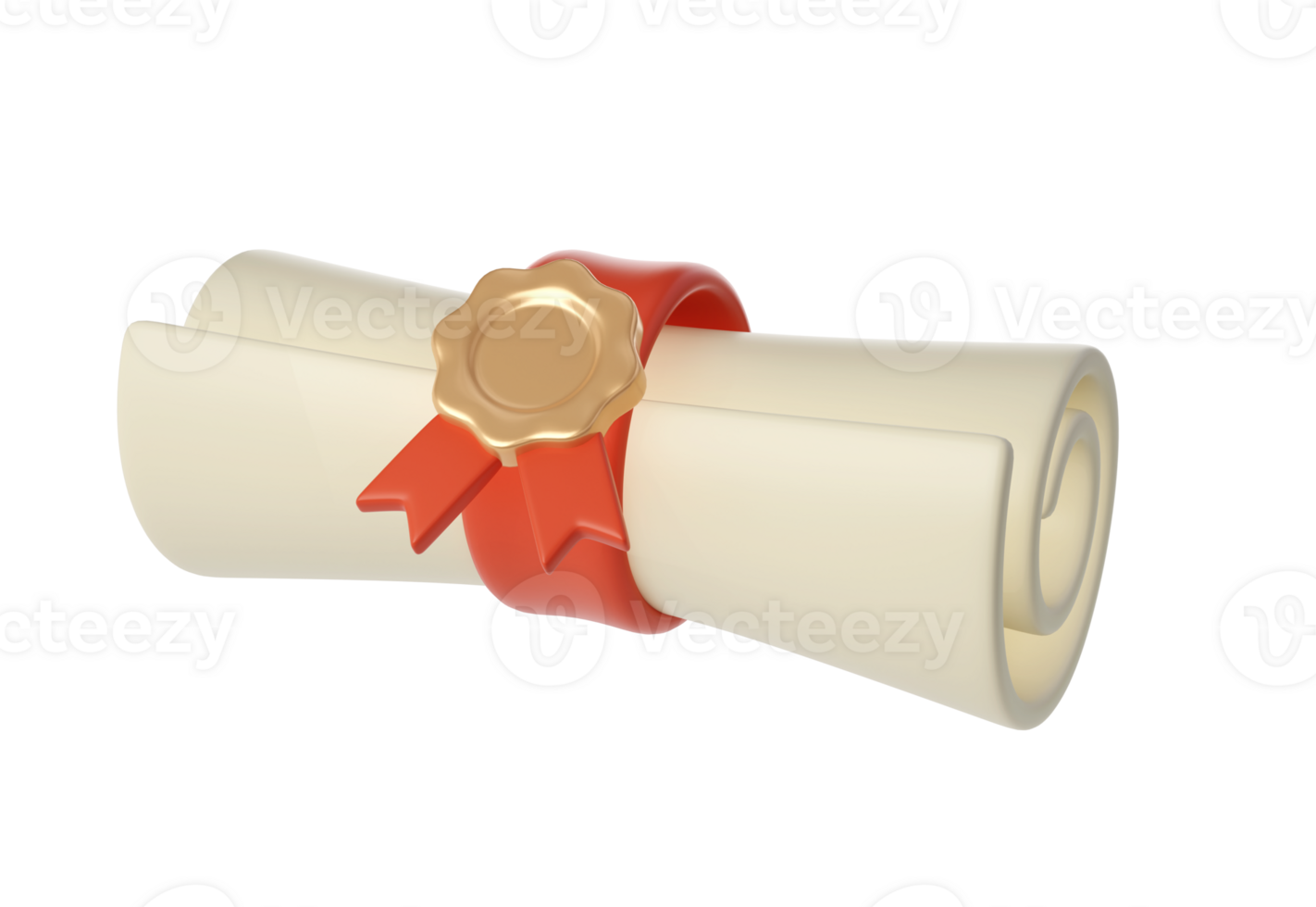 3d illustration of Degree Diploma or graduation scroll with red ribbon Icon. Render Education paper element for decoration poster, banner png