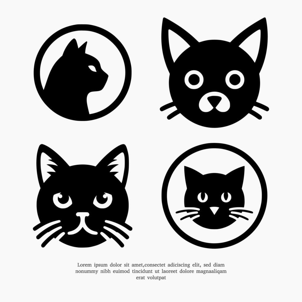set of silhouette cat head logo design template vector