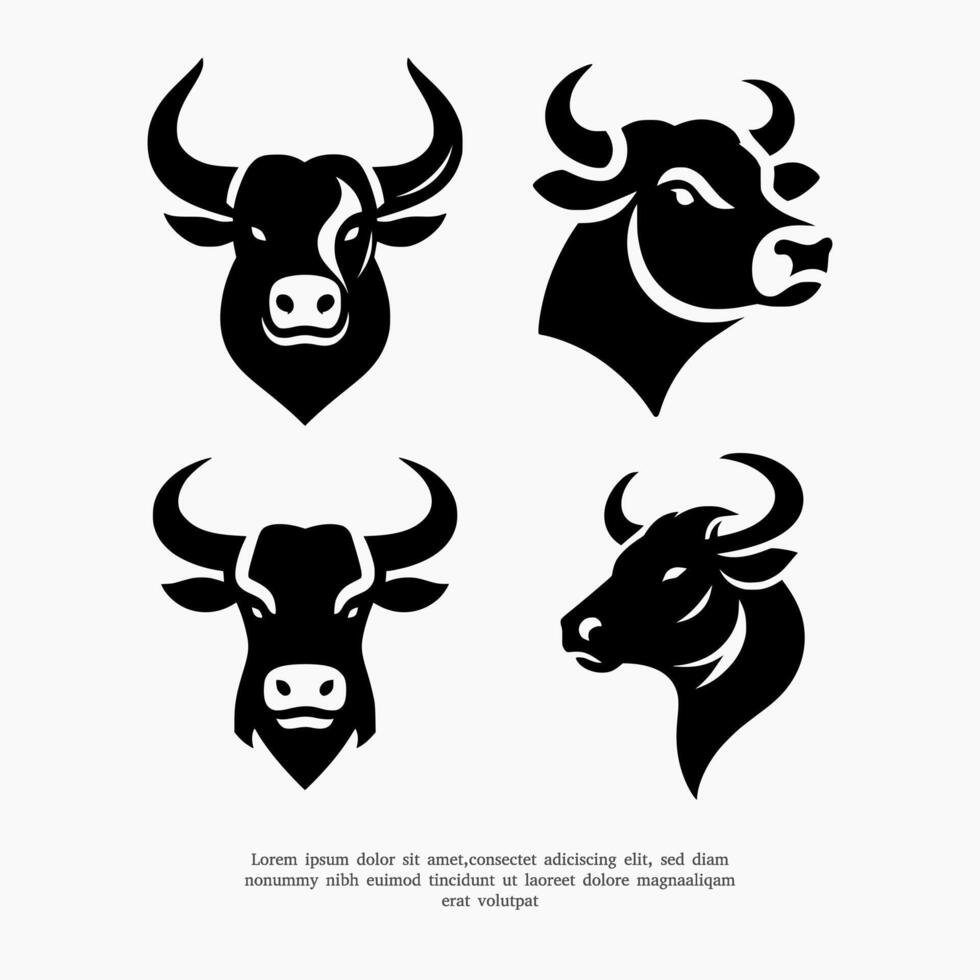 set of silhouette bull head logo design template vector