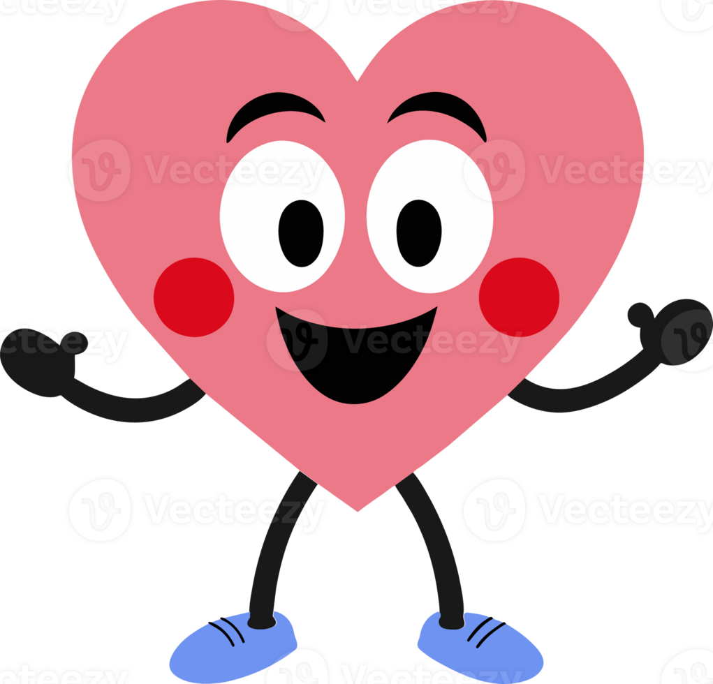 Groovy happy pink heart character. Funny mascot isolated on transparent background png