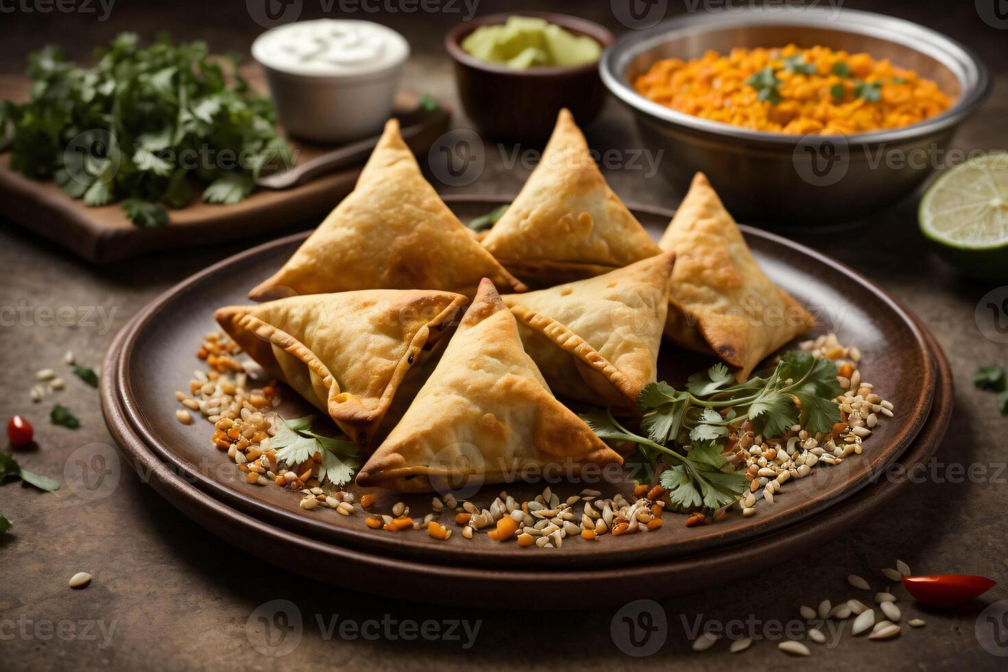 Vegetarian samosa or samosasIndian special traditional street food photo