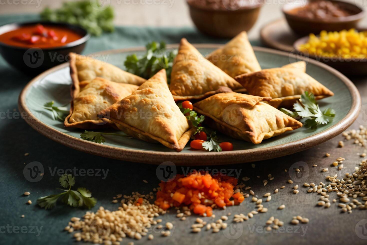 Vegetarian samosa or samosasIndian special traditional street food photo