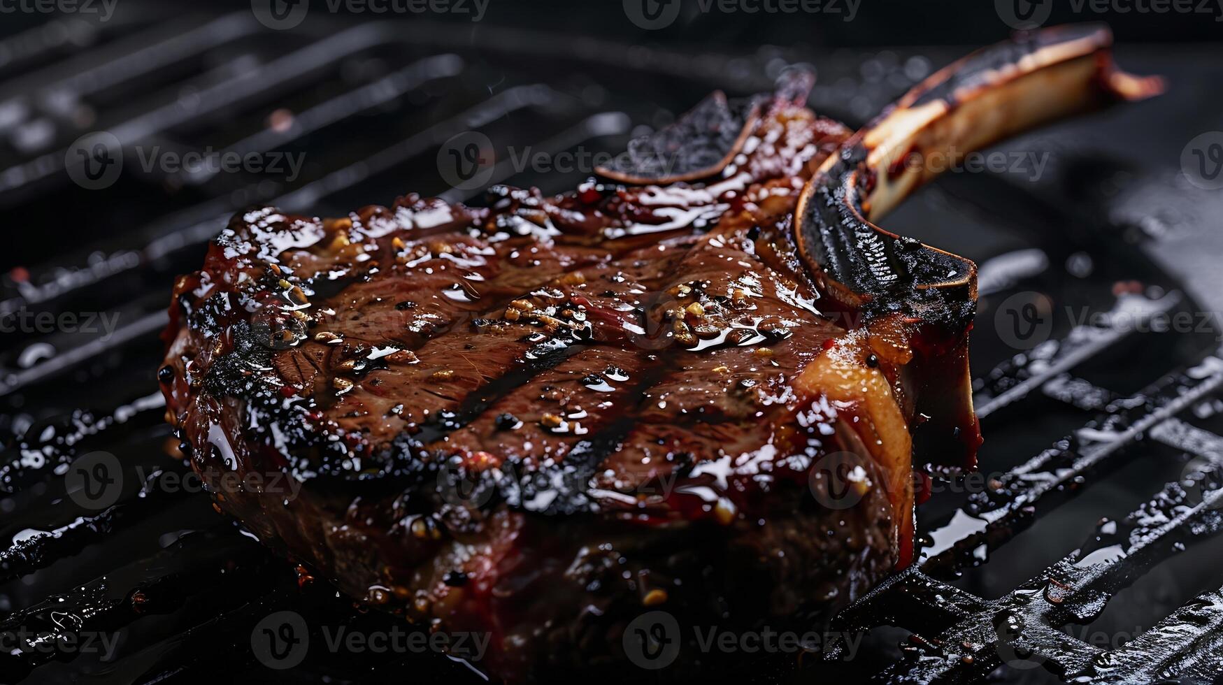 Barbecue grilled Tomahawk Steak on Cast iron Grill surface background closeup photo