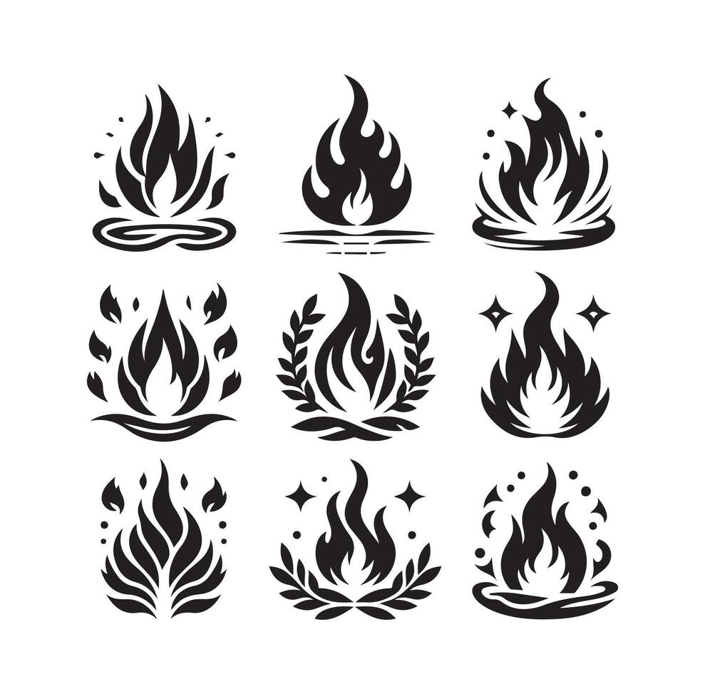 fuego fuego silueta icono conjunto ilustración vector