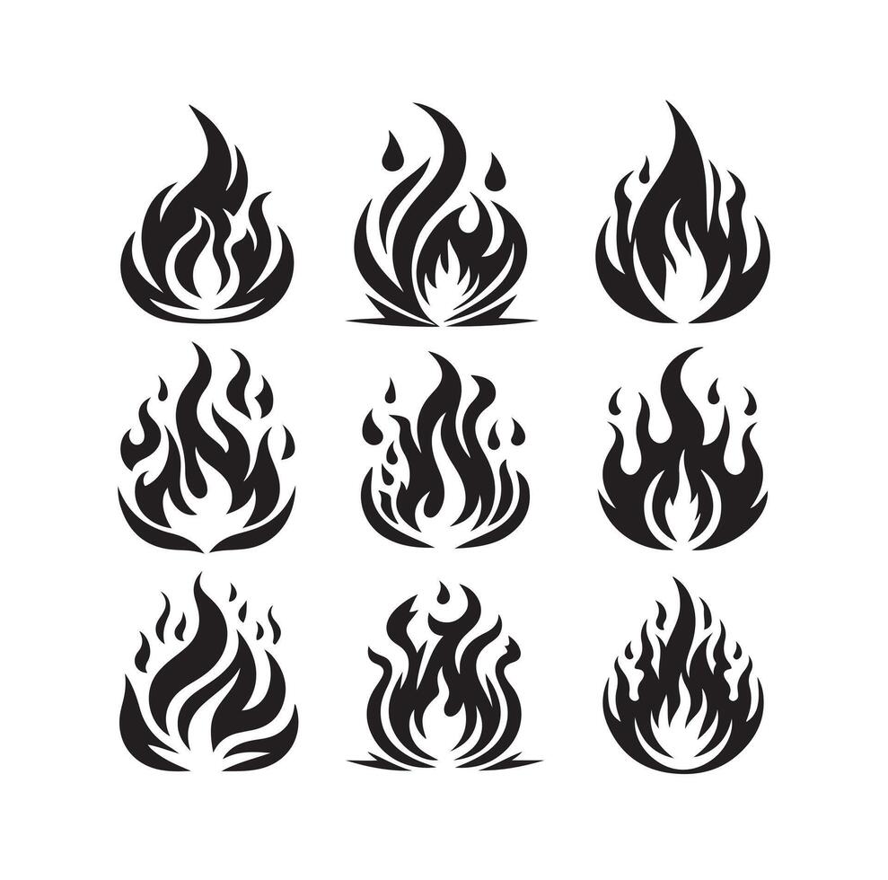 fuego fuego silueta icono conjunto ilustración vector