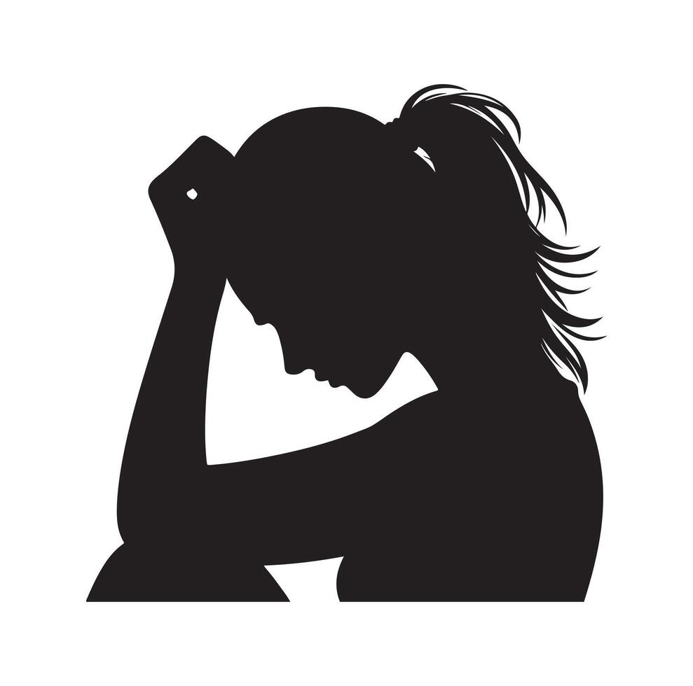 Upset woman illustration, crying, suffering, tired woman, illustration, icon, silhouette vector