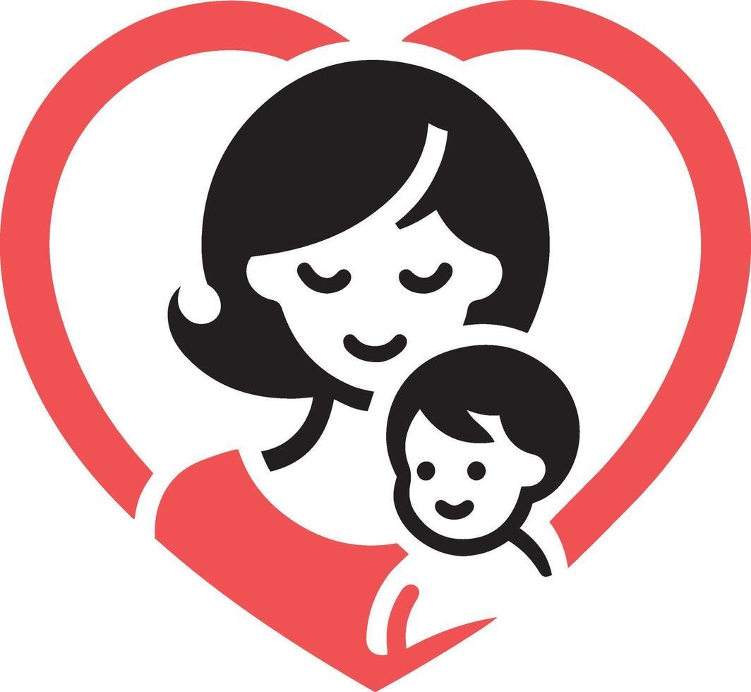 Mother holding little baby with her arm inside heart shaped. vector