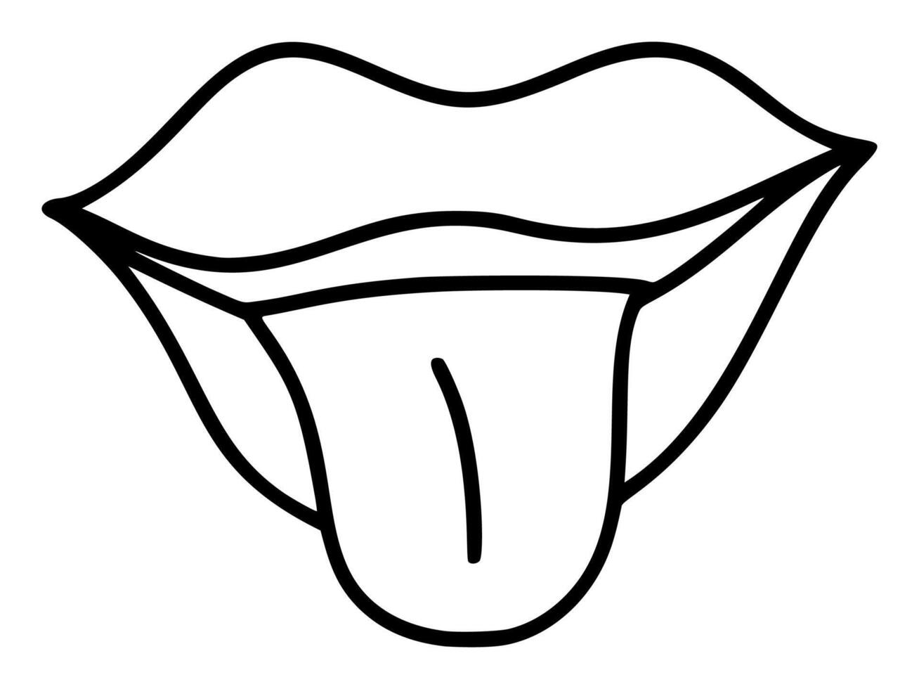 mano dibujado labios con lengua icono en sencillo garabatear estilo. mujer boca con líneas. monocromo diseño gusto, cuerpo sentimientos sentido órganos vector