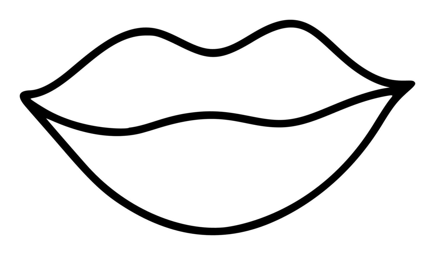 Hand drawn lips icon in simple doodle style. Woman mouth with lines. Monochrome design sense organs vector