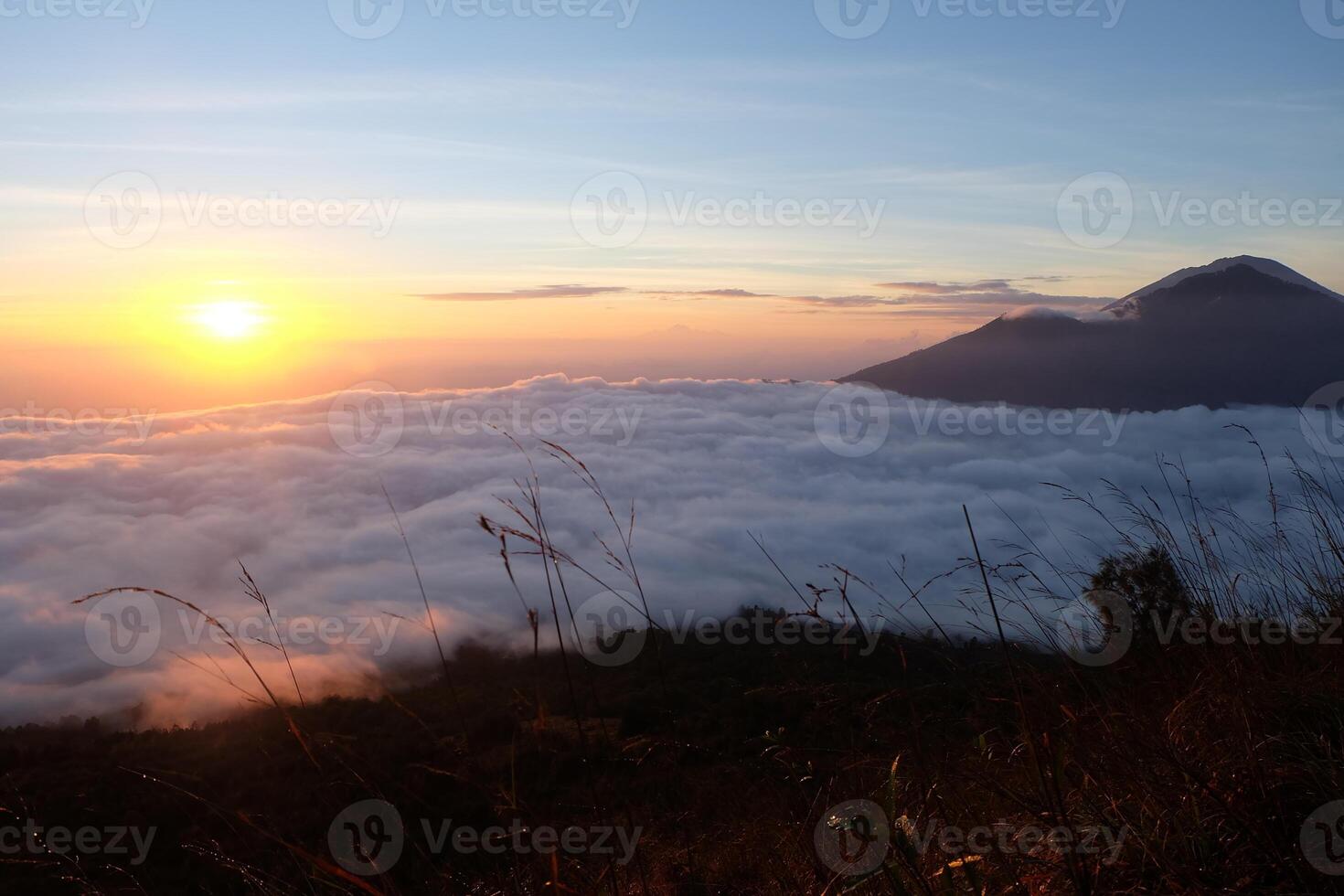 Morning Sunrise, Sky High Serenity, Clouds Over Mountain Tops, Hiking Adventure photo