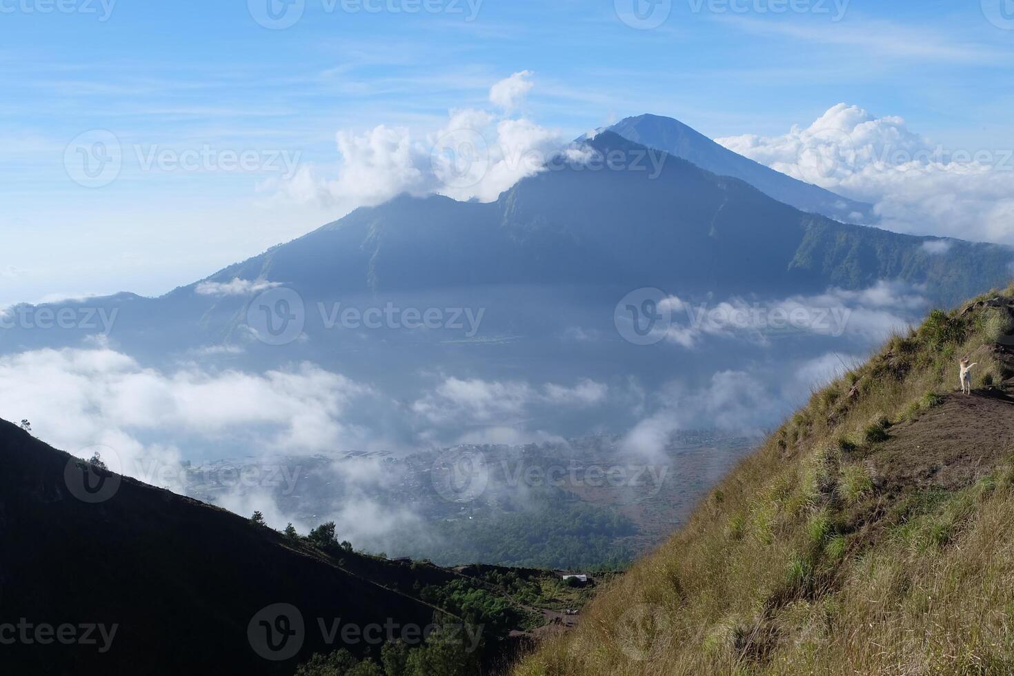 Above the Clouds, Majestic Mountain Top Views, Clear Blue Sky, Hiking Adventure photo