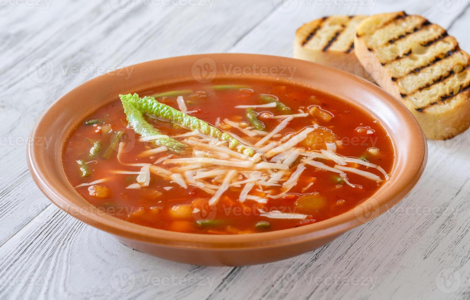 Portion of Minestrone soup photo