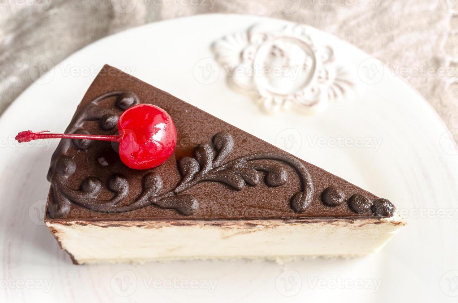 Chocolate cheesecake closeup photo