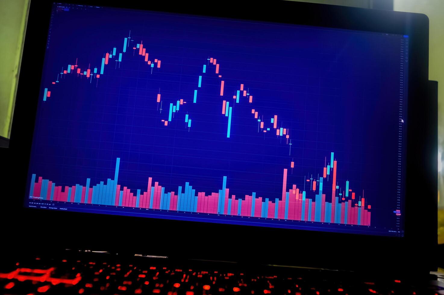laptop displaying stock chart growth photo